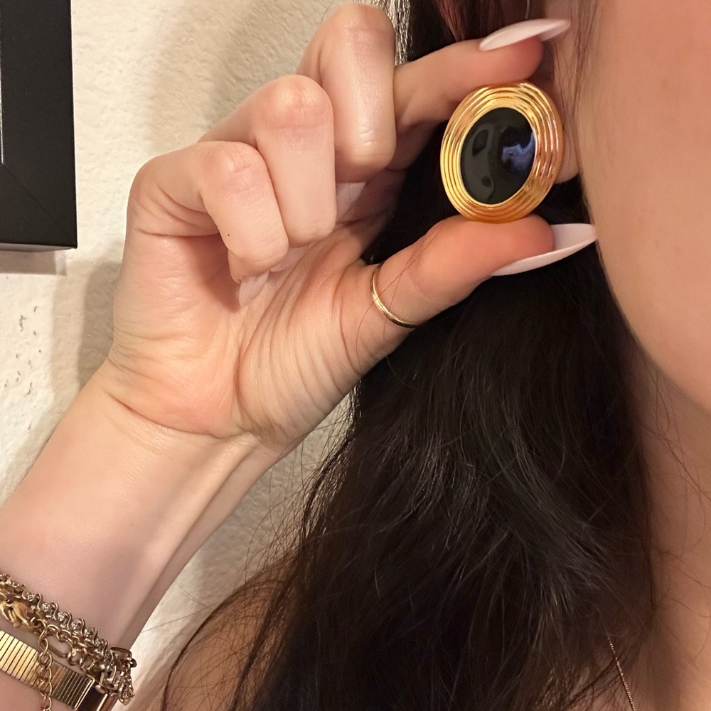 Gold and Black Oval Earrings